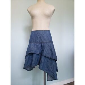 Ariat Women's Skirt 30 Ruffle Tier Asymmetrical Hem Chambray Boho Western Tassel